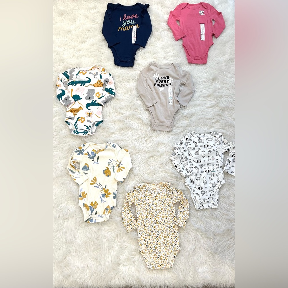 Brand New 7-Pack Long Sleeve Bodysuits - 18 Months - 100% Cotton
